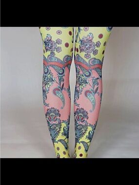 Tabbisocks Vibrant Paisley Printed Tights in Coral and Yellow